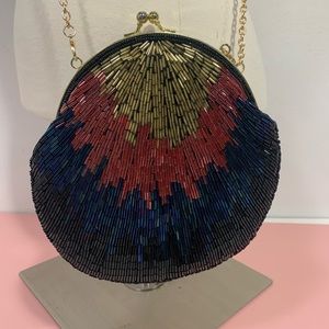 Vintage Le Regale Beaded Seashell Kiss Lock Closure Purse/Shoulder Bag Art Deco